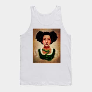 Gothic Witch Girl With Natural Hair and Emerald Green Snake Manga Style Digital Art Lilith Tank Top